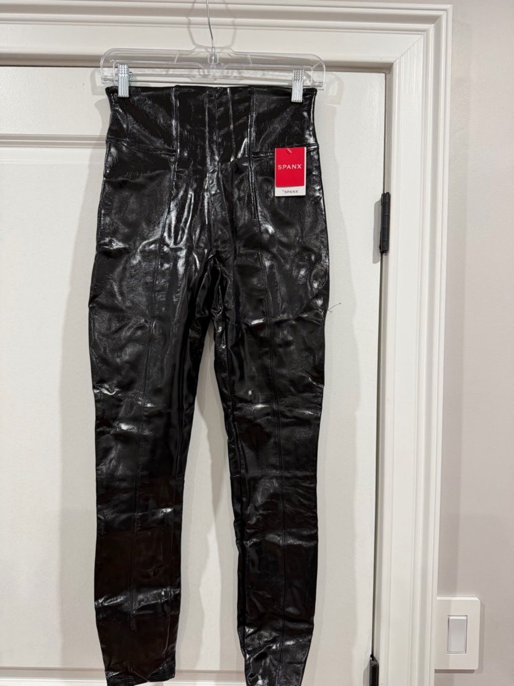 SPANX Shiny Faux Leather High-Waist Leggings - Black